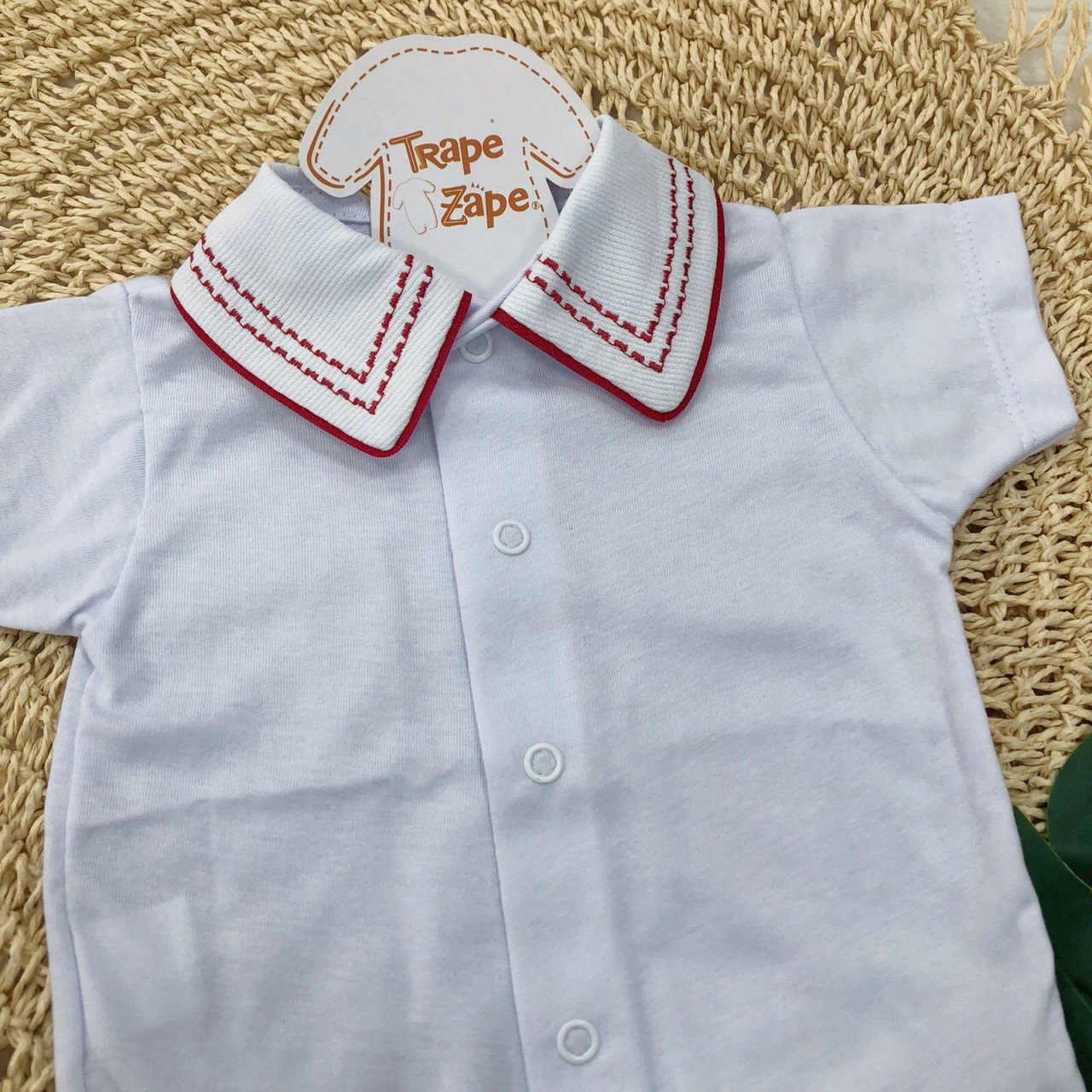 body gola bordada M C Pontilhado vermelho